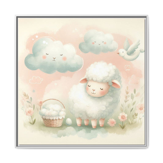 Whimsical Nursery Decor Pastel Lamb Design Unique Sweet Baby Room Framed Canvas Print Wall Unisex Baby Shower Gift Decor 3 frame colors