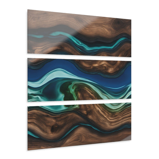 Geode-Inspired Wood-look Design Triptych Acrylic Print Wall Art Nature Lover Gift Geology Agate Rock Lover Gift