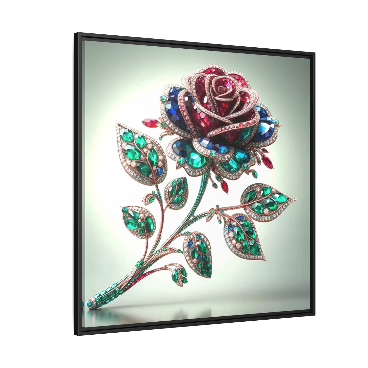 Bejeweled Rose Framed Canvas Print Wall Art Unique Fashion Designer Haute Couture Fashionista Flower Lover Gift Decor 3 Frame Colors
