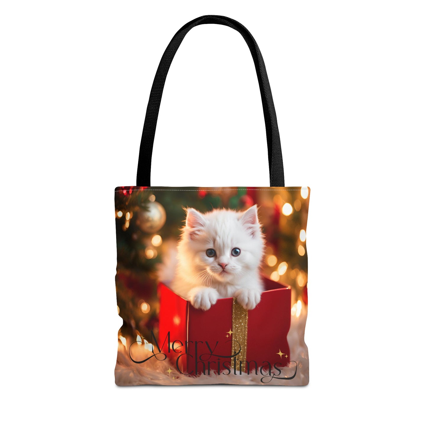 Christmas Kitten Tote Bag Holiday Cheer Gift Glam Winter Accessory Reusable Snowy Winter Town Shopping Bag Xmas Joy Unisex Bag for Him Her