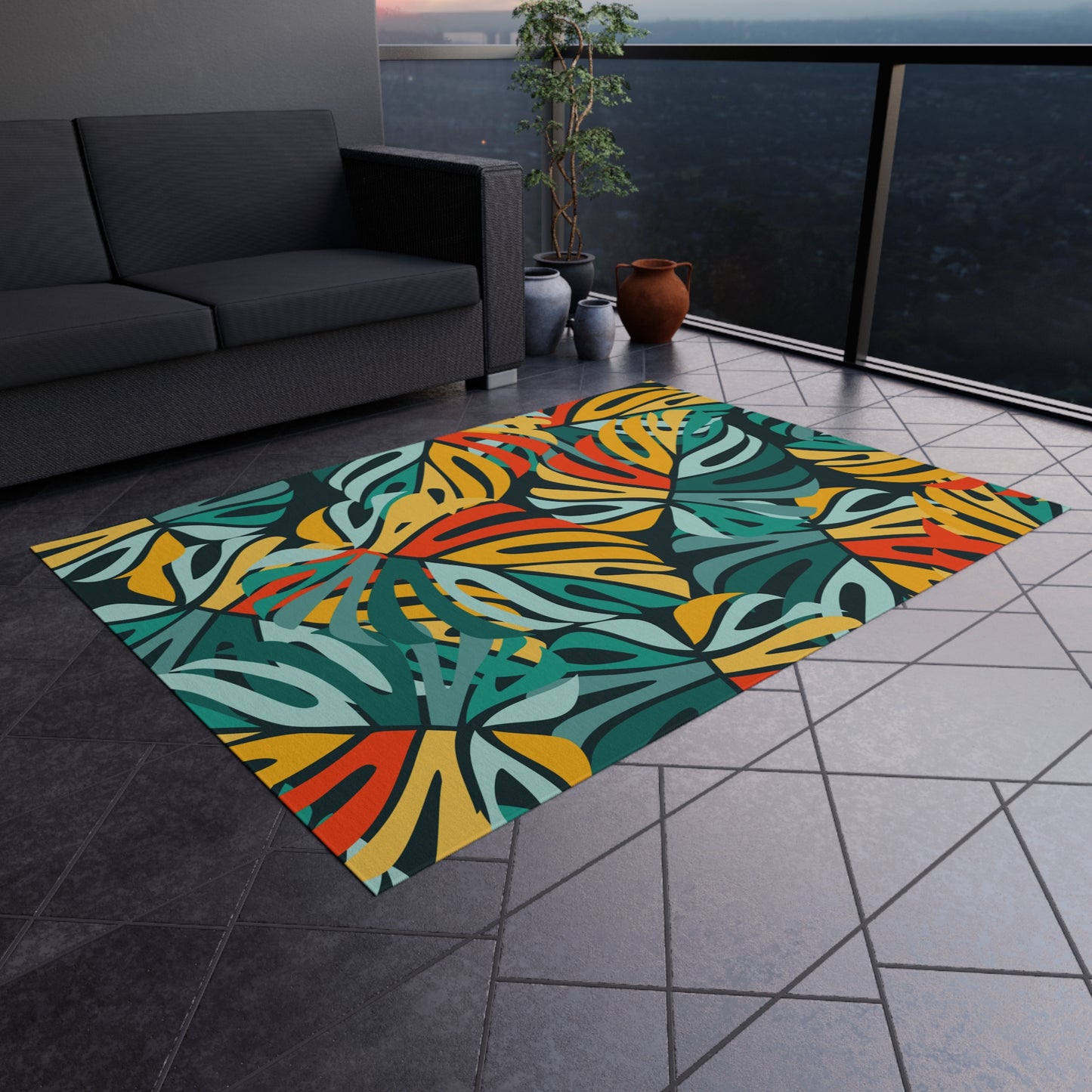 Tropical Chenille Outdoor Rug with No-Skid Backing Cozy Outdoor Carpet Patio Decor Hawaiian Floral Beachy Gazebo Rug Pool Area Decor