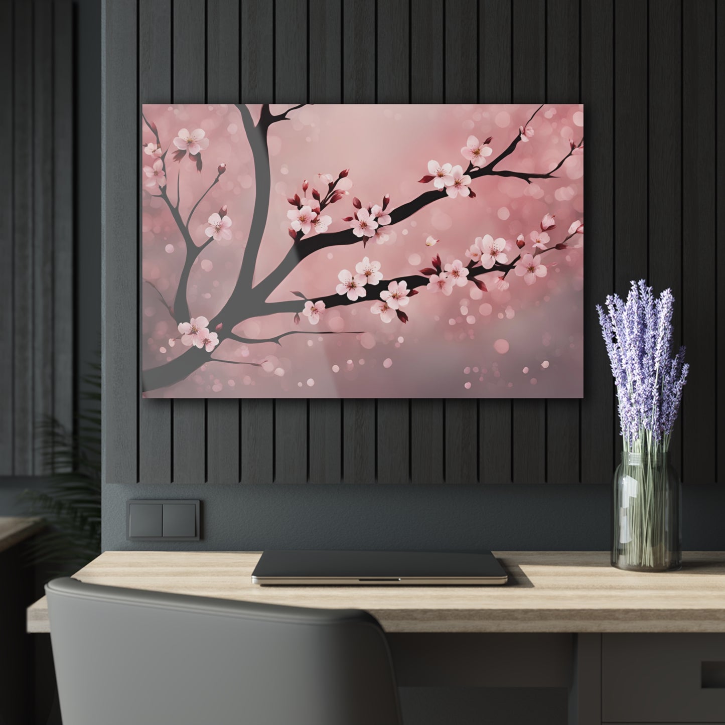 Large Floral Design Acrylic Print with French Cleat Nature Lover Wall Art Flower Lover Gift Artwork Modern Plum Cherry Blossom Home Decor