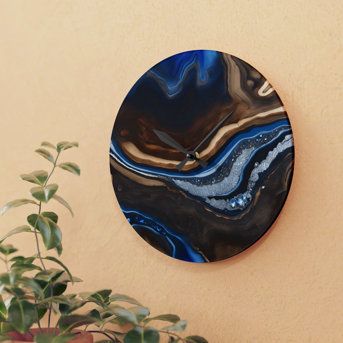 Rustic Wood-look Geode Design Acrylic Clock Unique Colorful Wall Clock for Kitchen or Living Room Nature Lover Gift