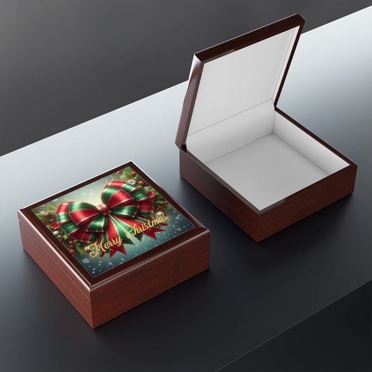 Christmas Wood Jewelry Box Handcrafted Holiday Trinket Rustic Keepsake Gift for Him or Her, Festive Vanity Storage Decor - 3 color options