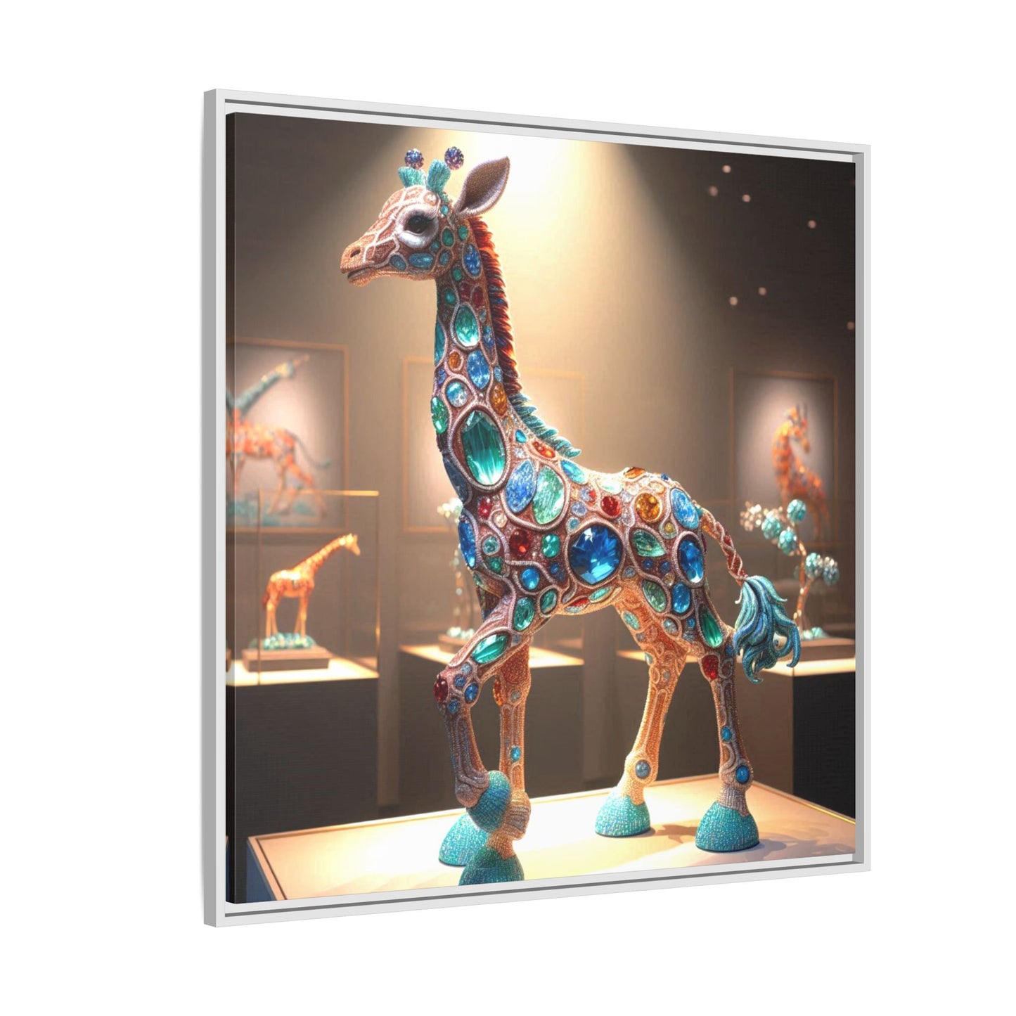 Bejeweled Giraffe Framed Canvas Print Wall Art Unique Fashion Designer Haute Couture Fashionista Animal Lover Gift Decor 3 Frame Colors