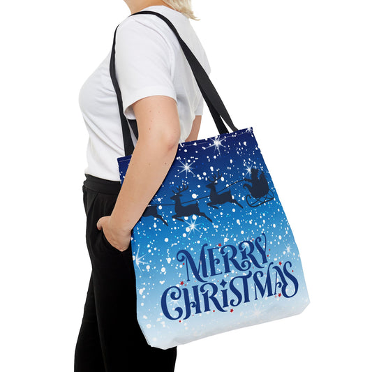 Santa Sleigh Merry Christmas Tote Bag Holiday Cheer Gift Winter Accessory Reusable Winter Shopping Bag Xmas Joy Gift Unisex Bag for Him Her