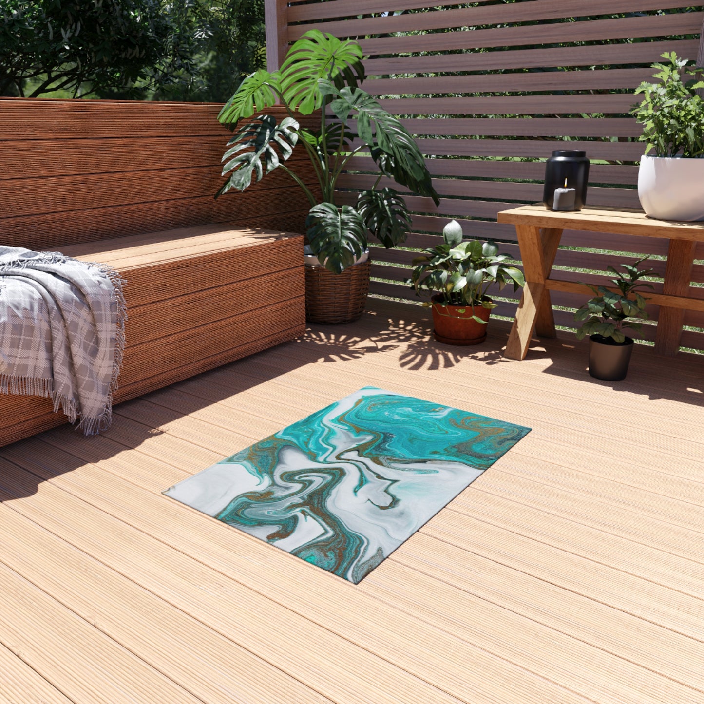 Marble Design Chenille Outdoor Rug with No-Skid Backing Cozy Outdoor Carpet Patio Decor Gazebo Rug Beachy Agate-look Pool Area Rug