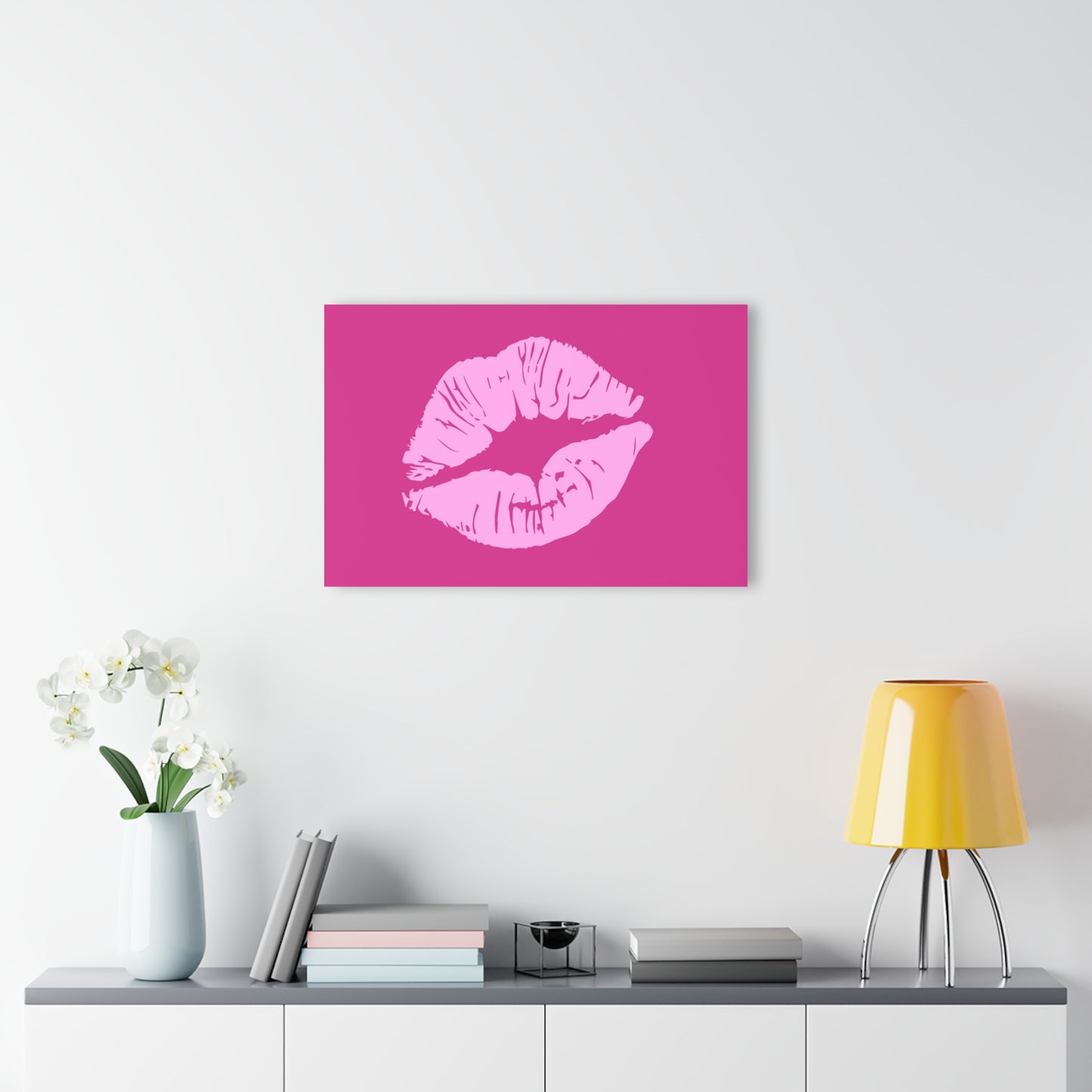 Large Pink Kissy Lips Acrylic Print with French Cleat Fashion Lover Wall Art Lipstick Gift Cosmetics Lover Artwork Modern Kiss Home Decor