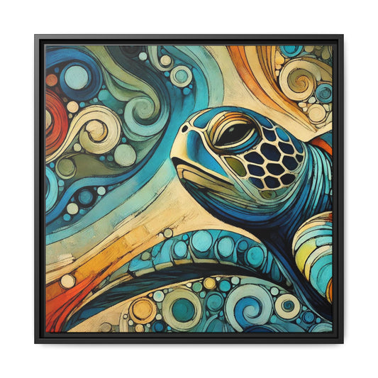 Modern Sea Turtle Print Abstract Design Unique Framed Canvas Print Oceanic Wall Art Animal Lover Gift Nature Lover Decor 3 frame colors