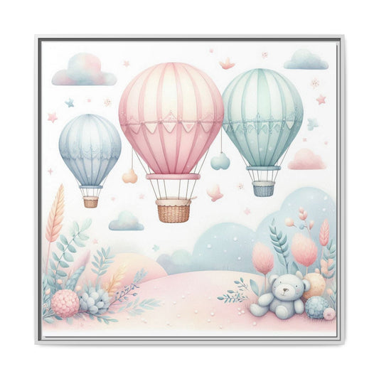 Whimsical Nursery Decor Pastel Balloon Design Art Unique Sweet Baby Room Framed Canvas Print Unisex Baby Shower Gift Decor 3 frame colors