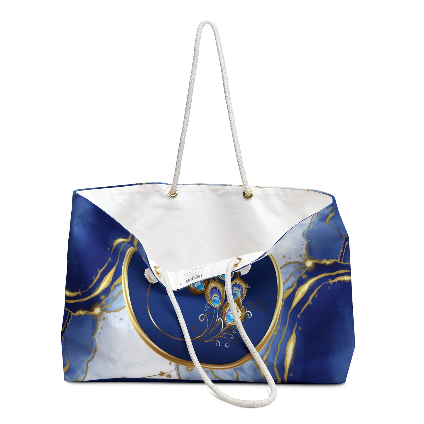 Abstract Peacock Tote Bag | Beach Bag | Modern Art | Blue and Gold Marble |