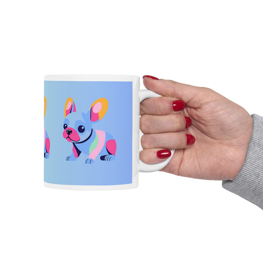 Cute Frenchie Puppy Baby Blue and Mint Green Ceramic Coffee Tea or Hot Chocolate Mug