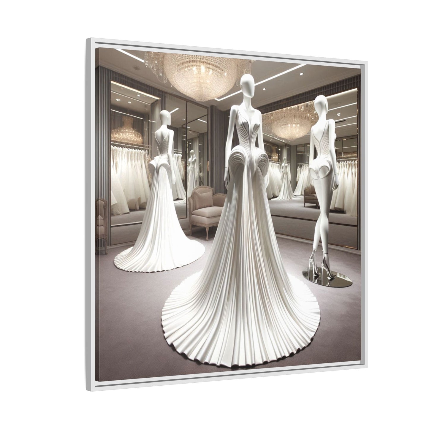 Futuristic Modern Wedding Dress Framed Canvas Print Wall Art Unique Fashion Designer Haute Couture Fashionista Gift Decor 3 Frame Colors