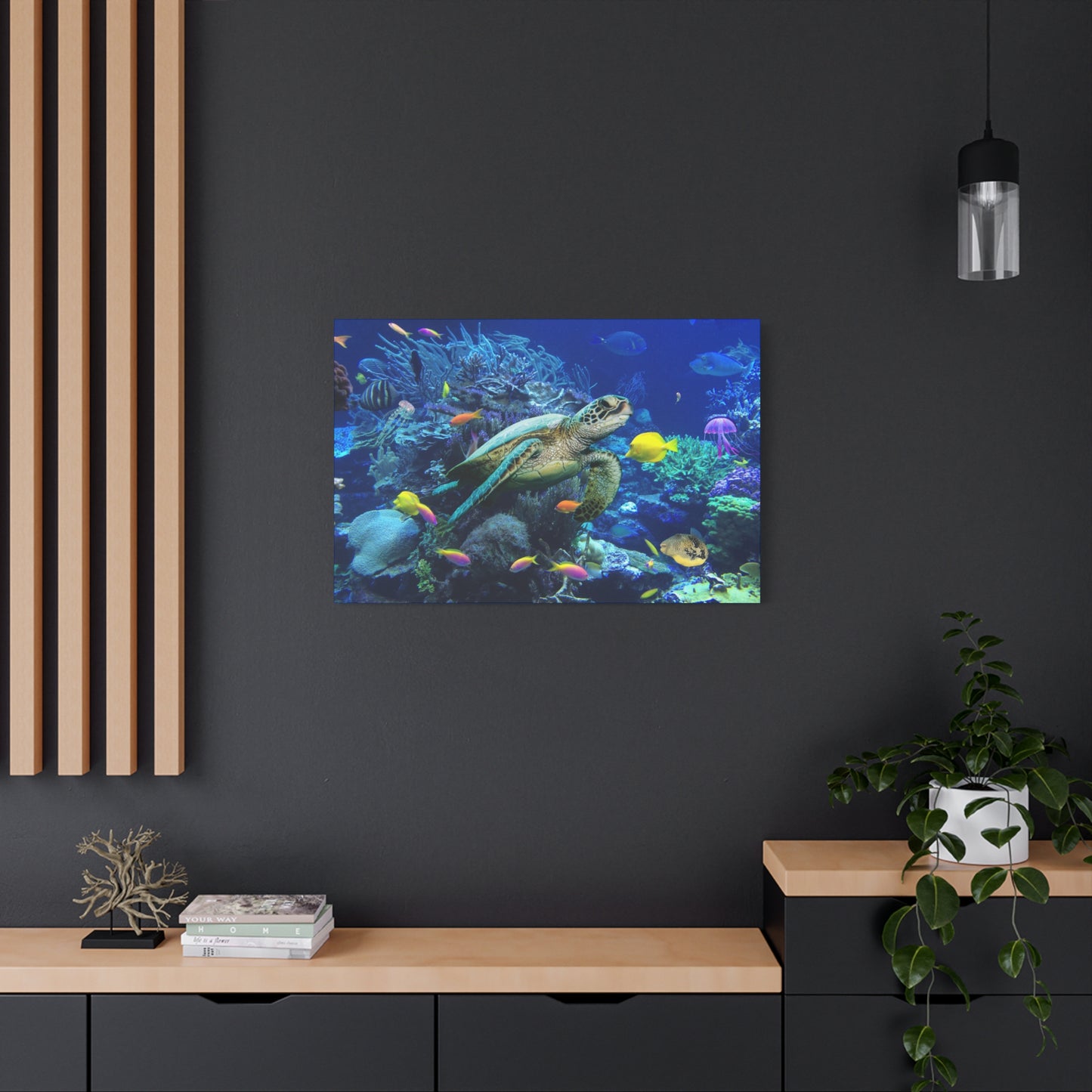 Sea Turtle Underwater Print Wall Art | Matte Canvas, Stretched, 1.25" | Ocean | Nature | Fish | Coral |