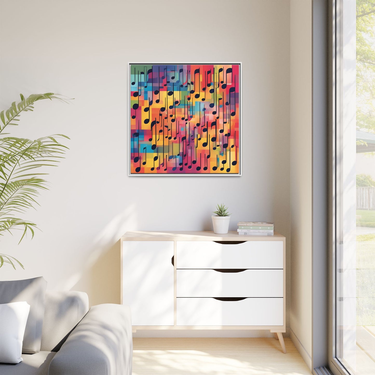 Modern Music-Themed Print Abstract Design Unique Framed Canvas Print Treble Clef Note Wall Art Music Lover Gift Decor 3 frame colors