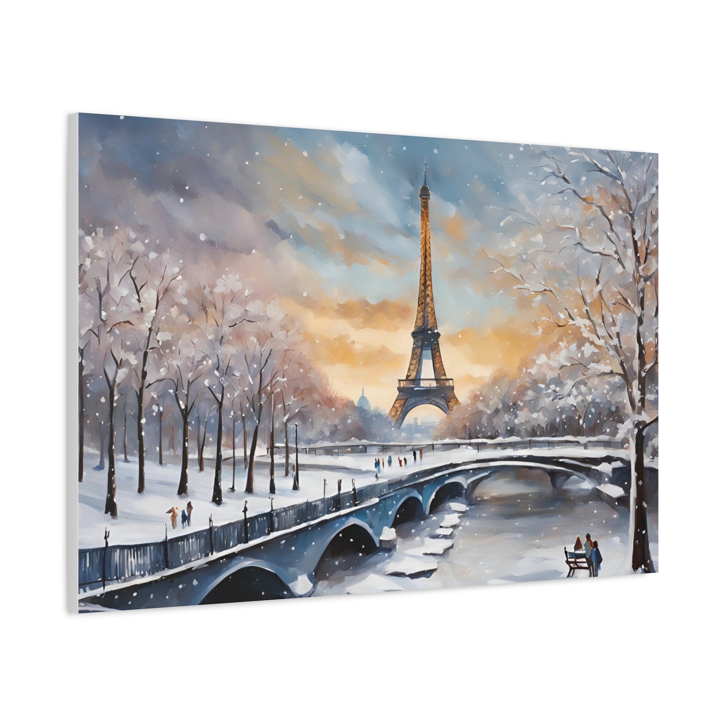 Eiffel Tower in Winter Print Wall Art Matte Stretched Canvas Paris Lover Gift Winter in France