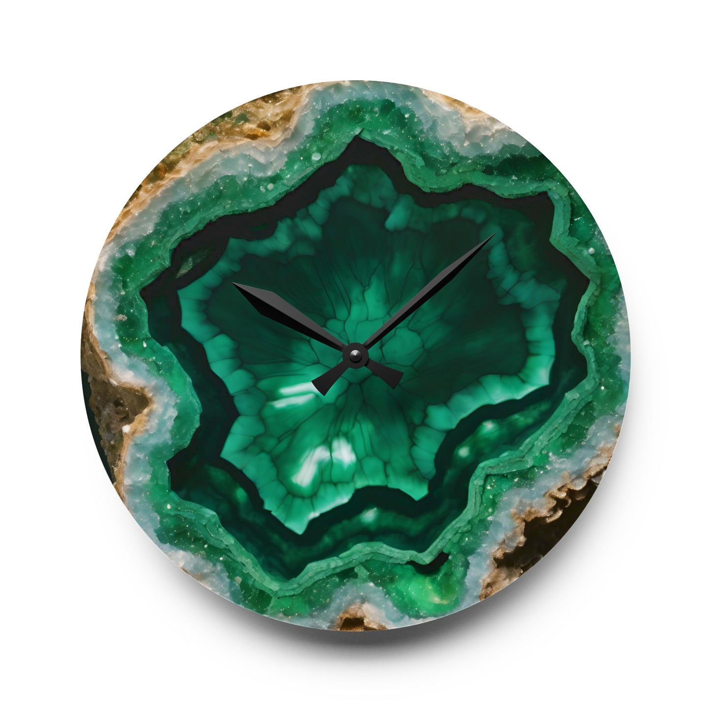 Green Quartz Crystal Geode Unique Design Acrylic Wall Clock Agate Crystal Lover Gemologist Gift Nature Lover Rock Gift