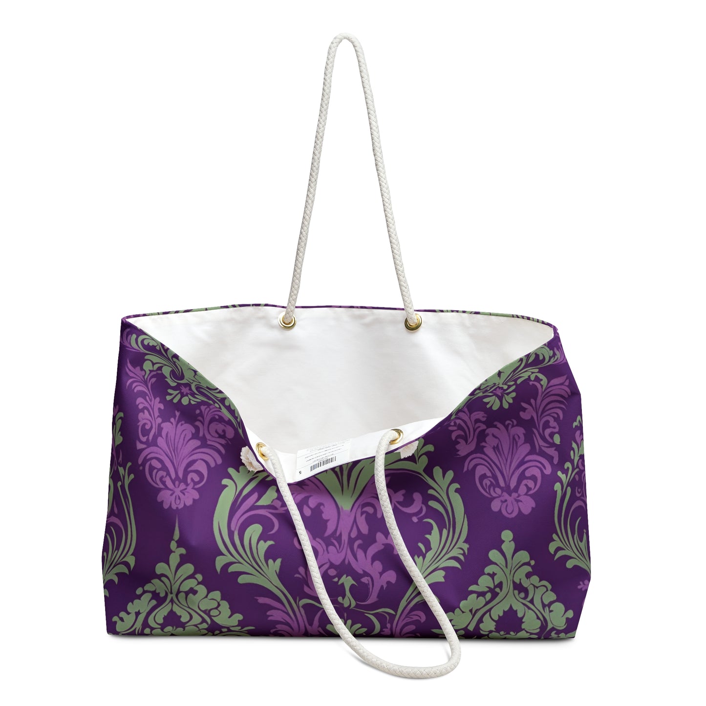 Elegant Damask Weekender Bag | Beach Bag | Overnight Bag | Shopping Bag | Royal Purple | Tote Bag |