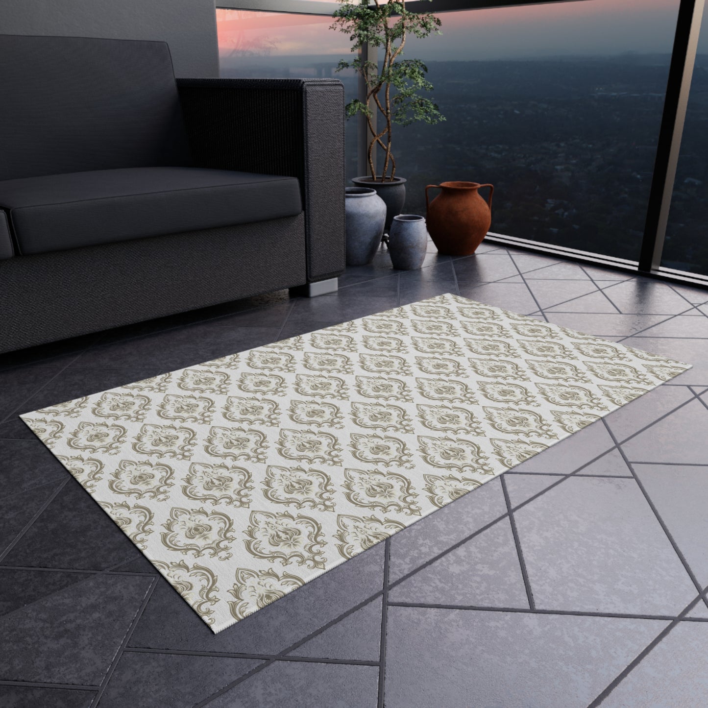 Chenille Print Pattern Outdoor Rug with No-Skid Backing Cozy Outdoor Carpet Patio Decor Gazebo Rug Pool Area Decor Outdoor Kitchen Carpet