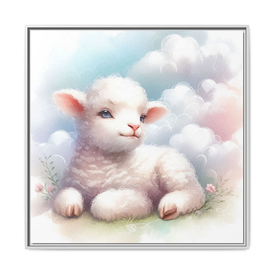 Whimsical Nursery Decor Pastel Lamb Design Unique Sweet Baby Room Framed Canvas Print Wall Unisex Baby Shower Gift Decor 3 frame colors