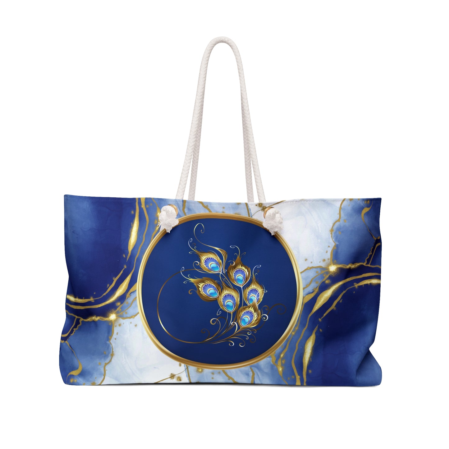 Abstract Peacock Tote Bag | Beach Bag | Modern Art | Blue and Gold Marble |