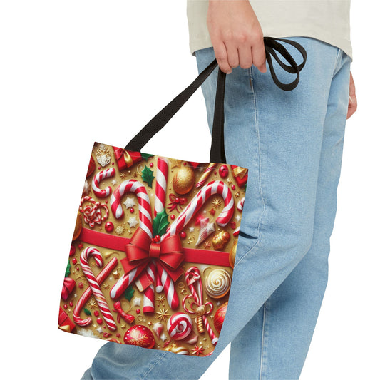 Candy Cane Christmas Tote Bag Holiday Cheer Gift Glam Winter Accessory Reusable Winter Shopping Bag Xmas Joy Gift Unisex Bag for Him Her