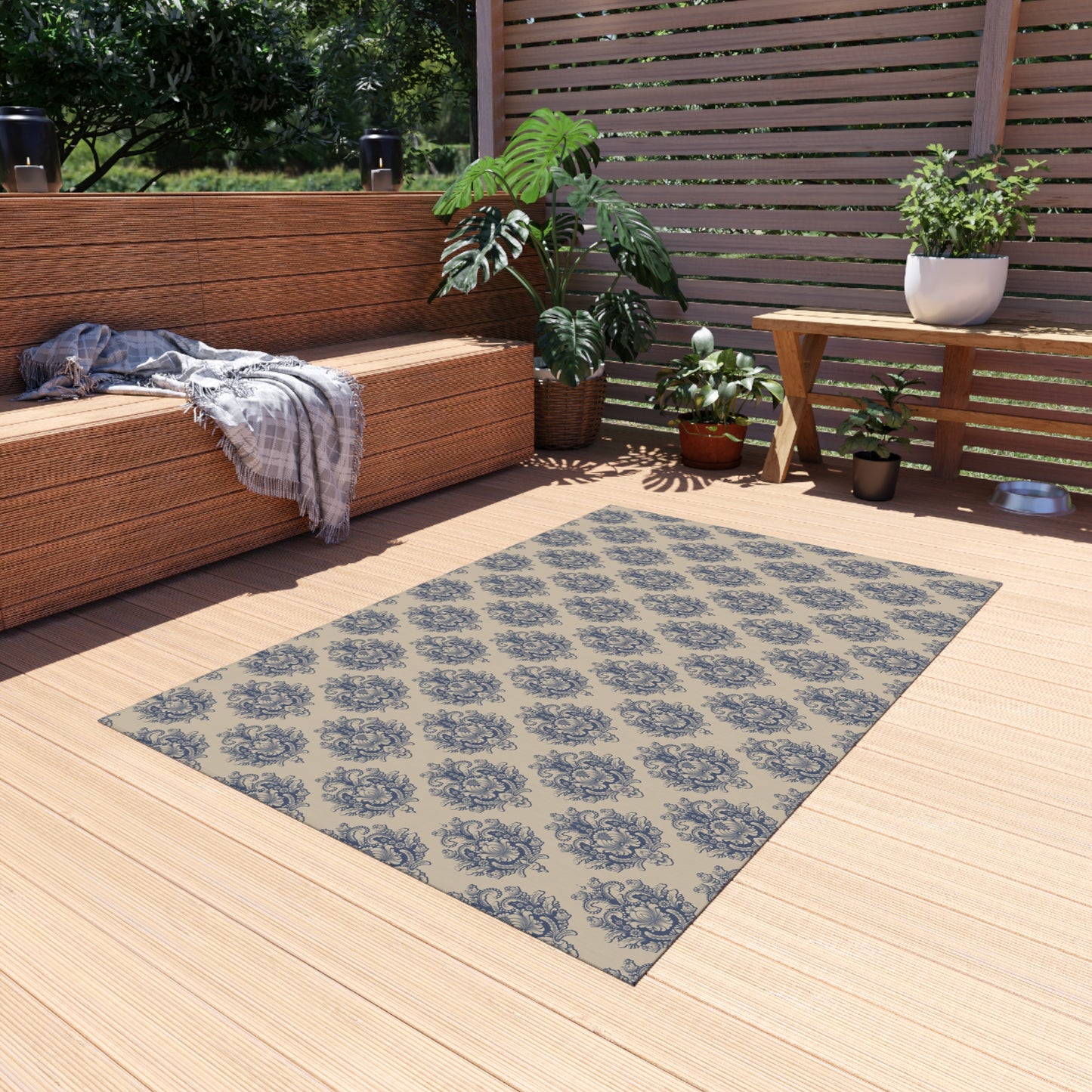 Chenille Print Pattern Outdoor Rug with No-Skid Backing Cozy Outdoor Carpet Patio Decor Gazebo Rug Pool Area Decor Outdoor Kitchen Carpet