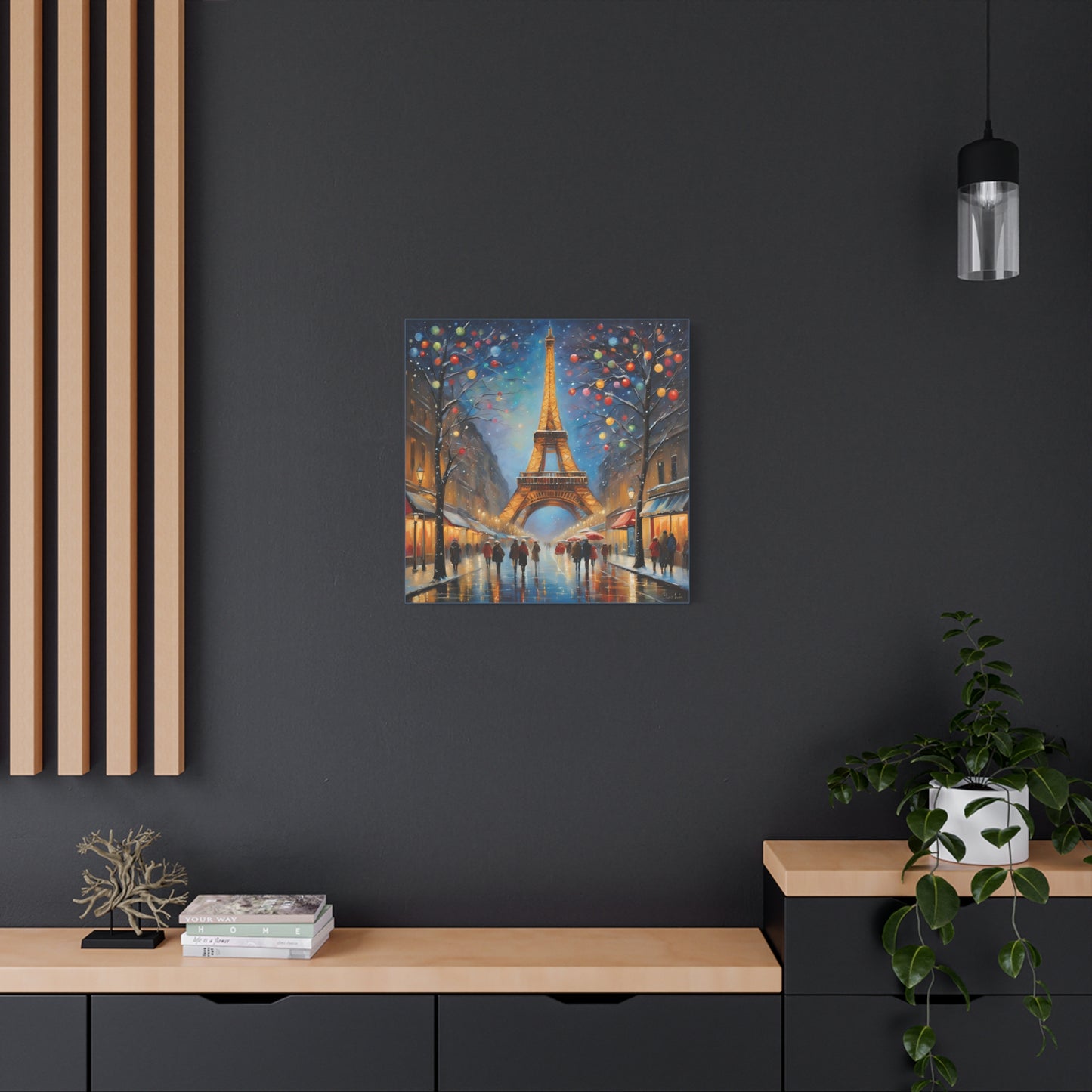 Eiffel Tower in Winter Print Wall Art Matte Stretched Canvas Paris Lover Gift France at Christmas