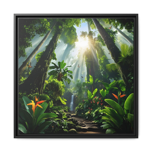 Tropical Rainforest Unique Framed Canvas Wall Art Nature Lover Gift Tropical Bird of Paradise Landscape Sunrise Decor Gift 3 frame colors