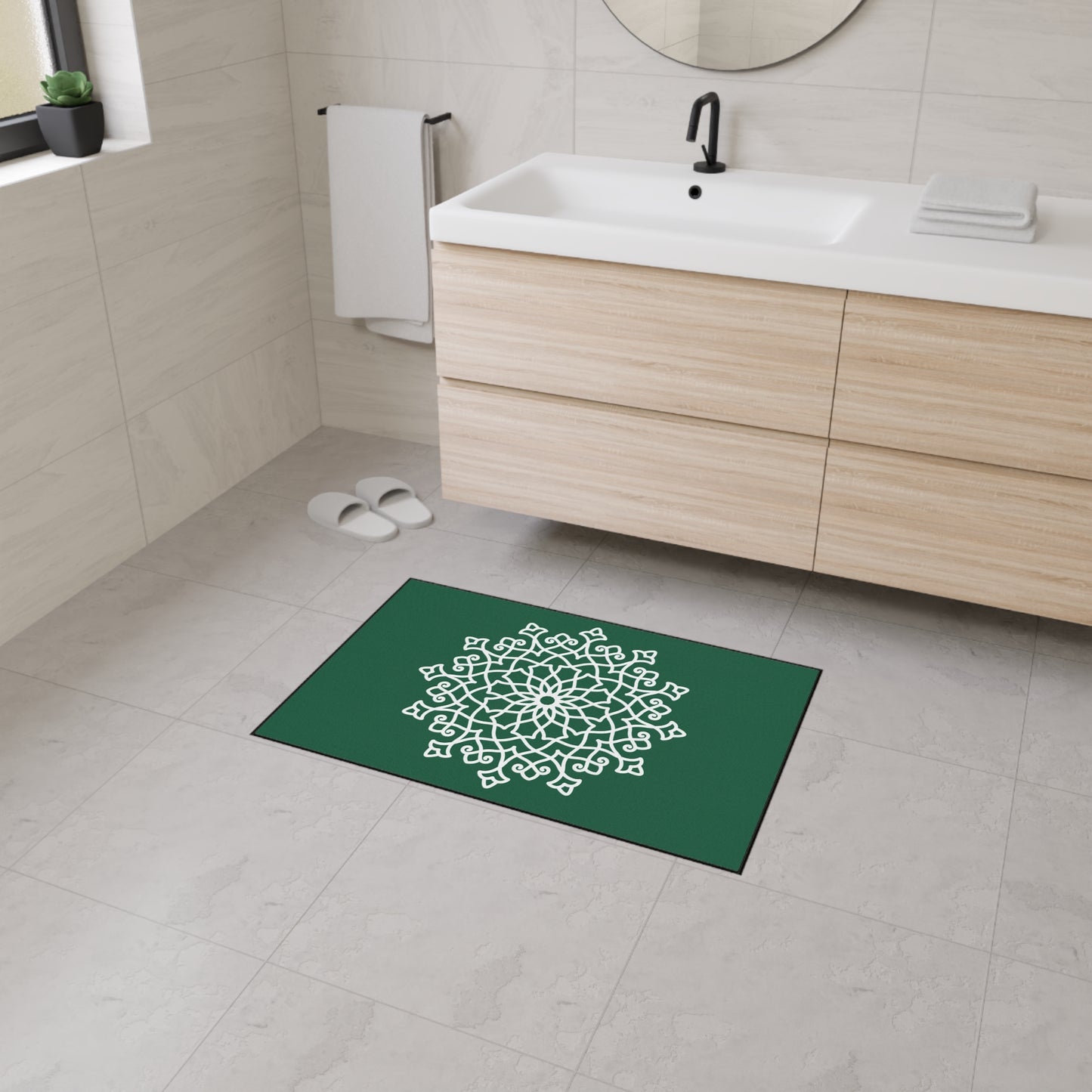 Decorative Heavy Duty Non-Slip Floor Mat Stylish Design Perfect for Entryway Kitchen Décor Green Floral Geometric Design Rug Bathroom Mat