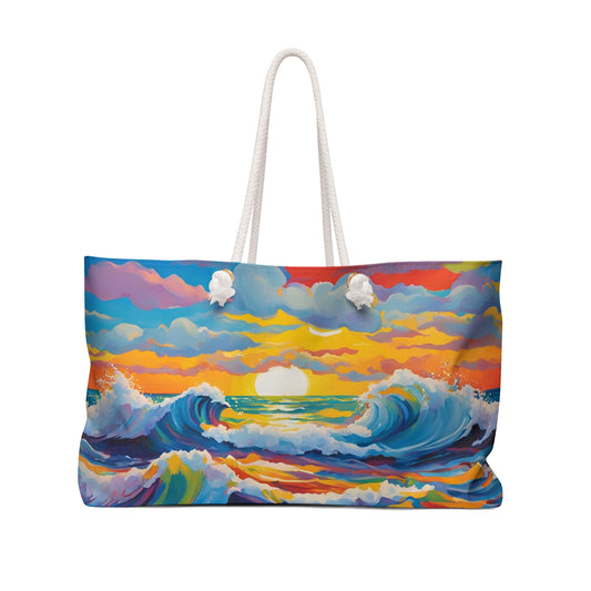 Modern Art Style Ocean Waves Weekender Tote Bag Beachy Theme Large Grocery Shopping Bag Cottage Core Gift Bag Boho Bag Tote Bag Mom Gift