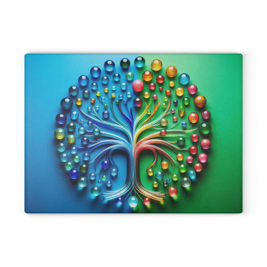 Kitchen Decor Glass Cutting Board Serving Tray with Tree of Life Design Cutting Board Gift for Home Cook Glass Charcuterie Board