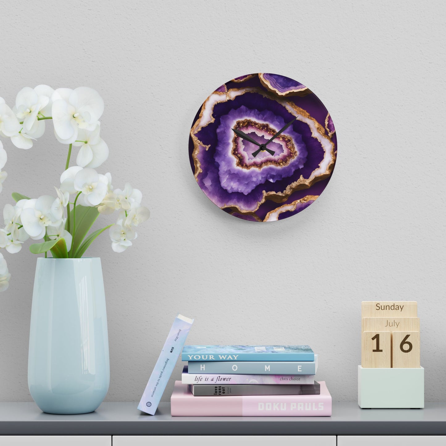 Purple Amethyst Agate Crystal Geode Unique Design Acrylic Wall Clock Crystal Lover Gemologist Gift Nature Lover Rock Gift