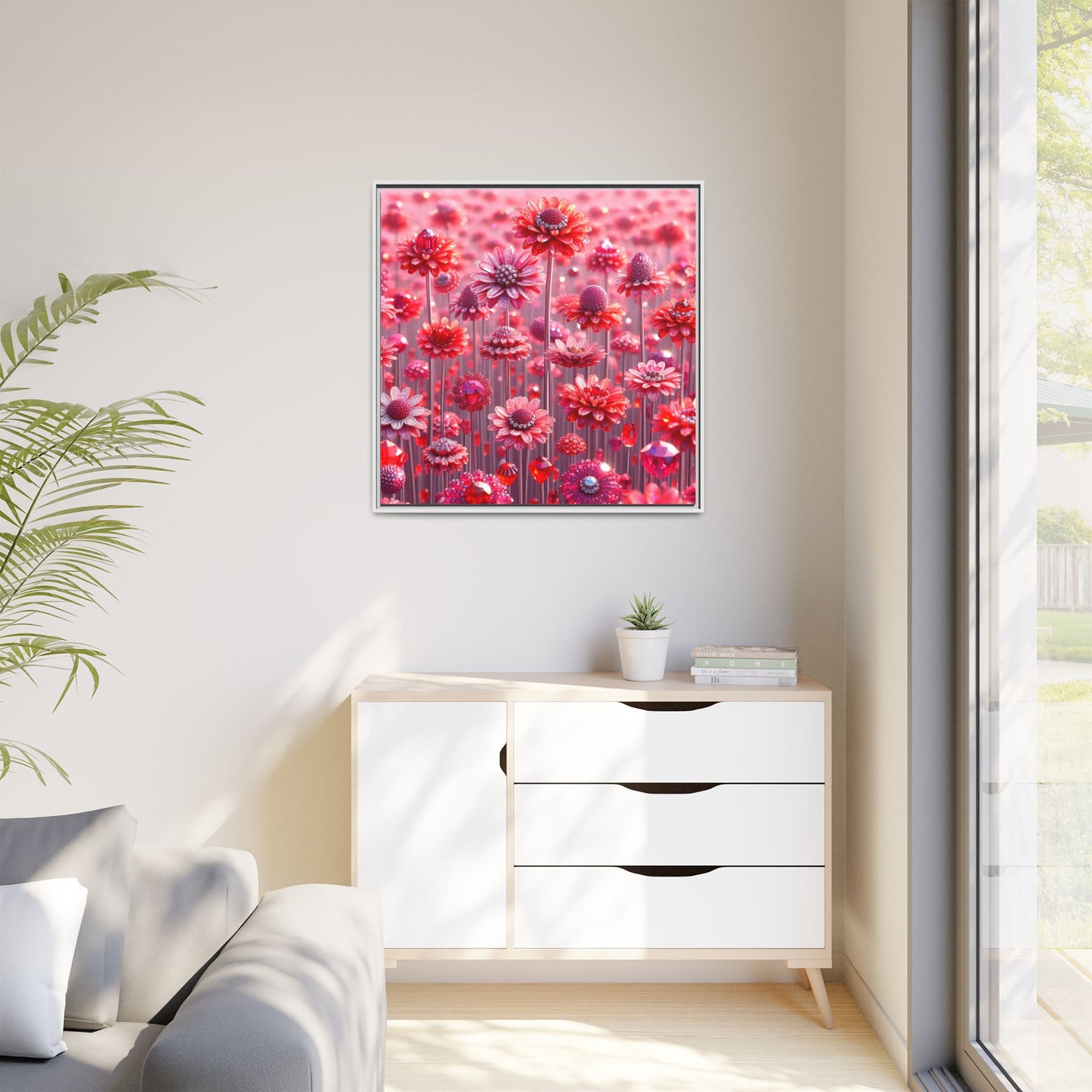 Bejeweled Daisies Framed Canvas Print Wall Art Unique Fashion Designer Haute Couture Fashionista Flower Lover Gift Decor 3 Frame Colors