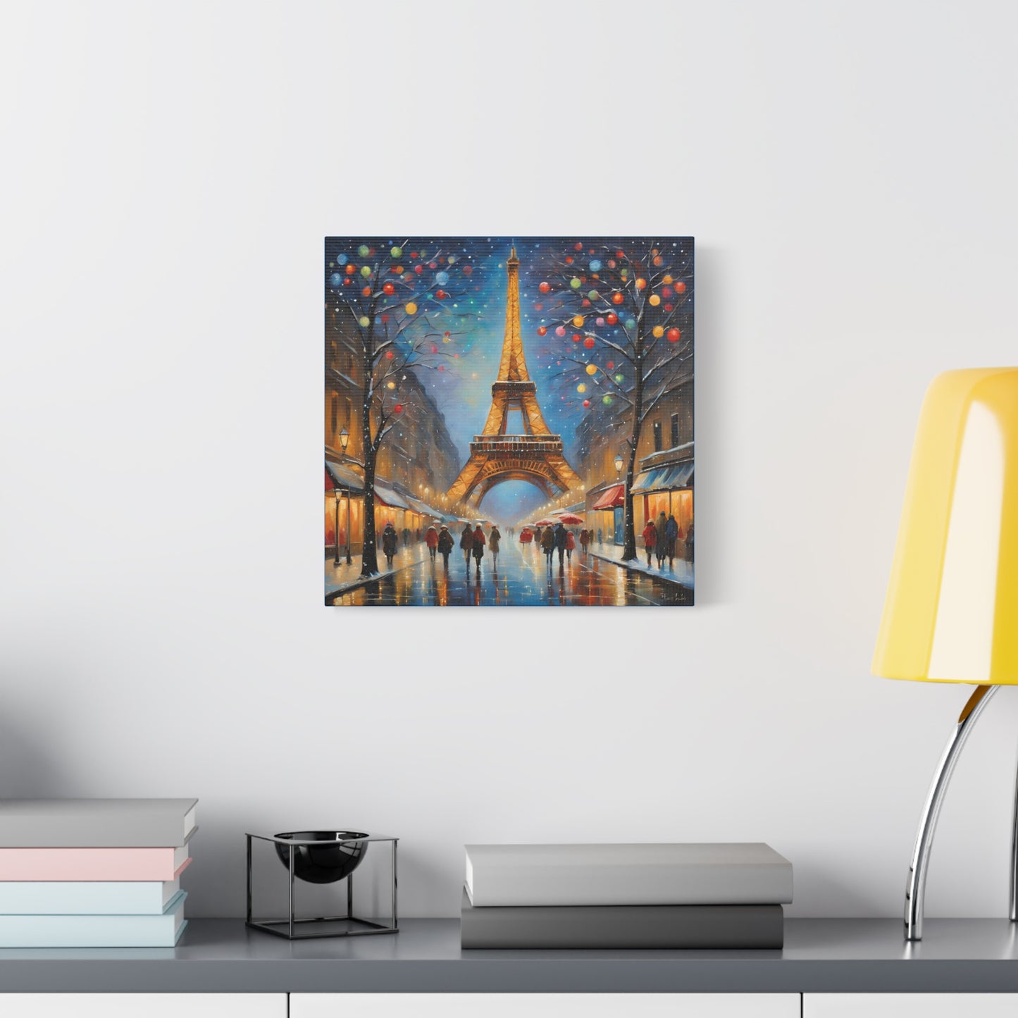 Eiffel Tower in Winter Print Wall Art Matte Stretched Canvas Paris Lover Gift France at Christmas