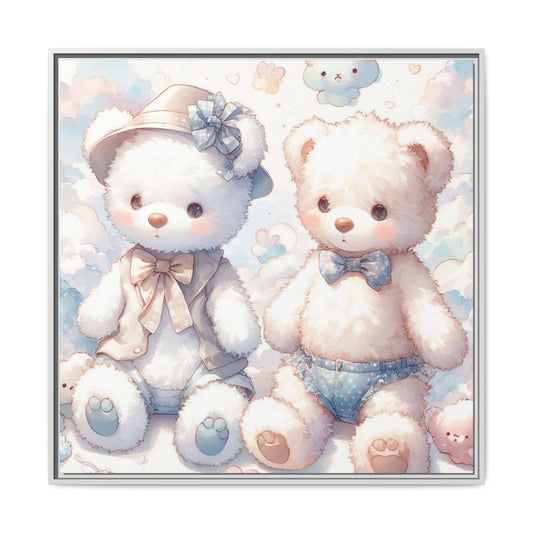 Whimsical Nursery Decor Pastel Floral Teddy Bear Design Wall Art Unique Sweet Baby Room Framed Canvas Print Unisex Baby Shower Gift