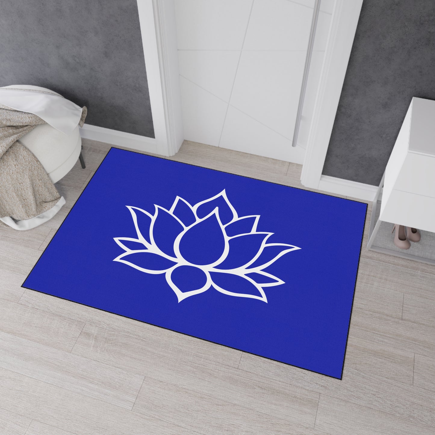 Decorative Heavy Duty Non-Slip Floor Mat Stylish Design Perfect for Entryway Kitchen Décor Blue Lotus Blossom Floral Design Rug Bathroom Mat