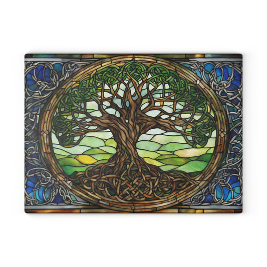 Kitchen Decor Glass Cutting Board Serving Tray with Tree of Life Design Cutting Board Gift for Home Cook Glass Charcuterie Board