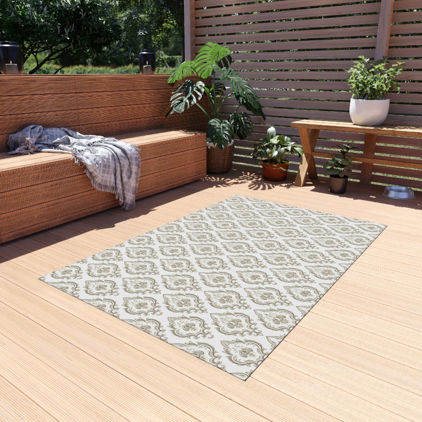 Chenille Print Pattern Outdoor Rug with No-Skid Backing Cozy Outdoor Carpet Patio Decor Gazebo Rug Pool Area Decor Outdoor Kitchen Carpet
