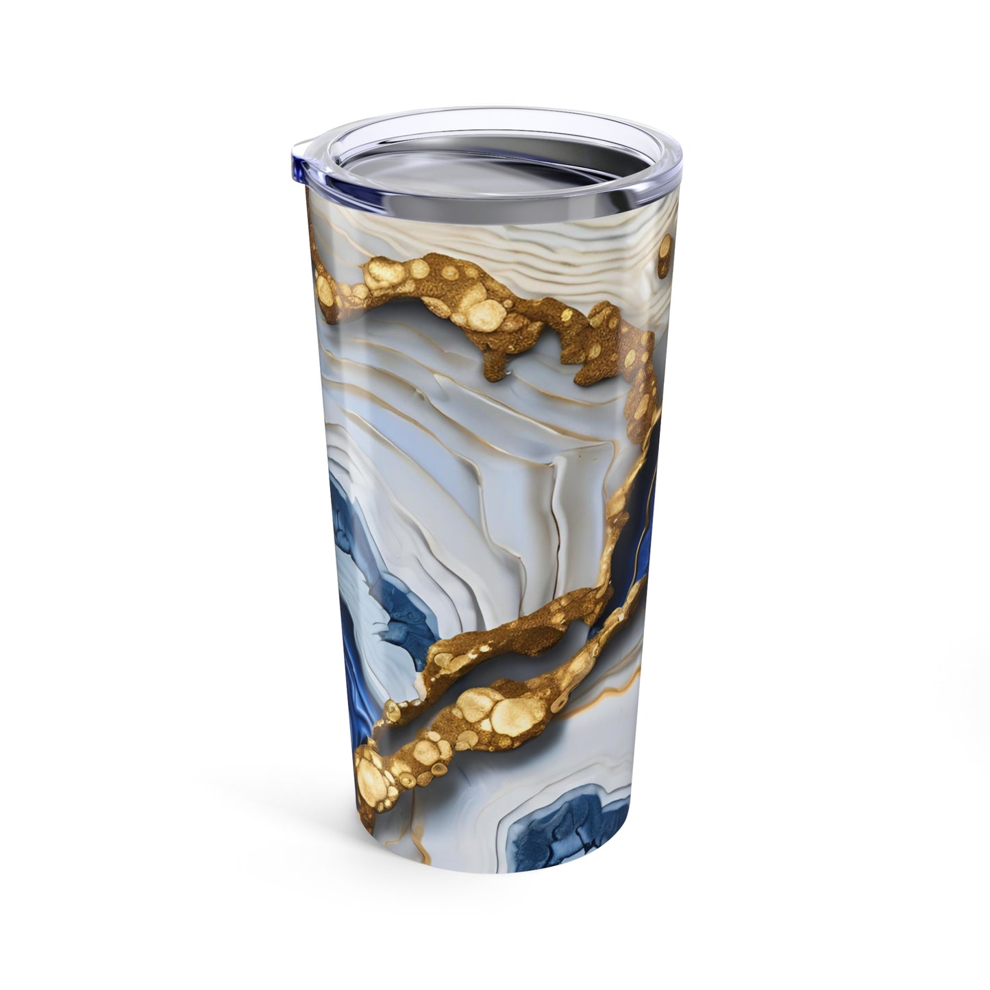 Blue, White and Gold Geode Design 20 oz Tumbler Nature Lover Gift Geology Rock Lover Insulated Stainless Hot or Cold Marble Design Tumbler