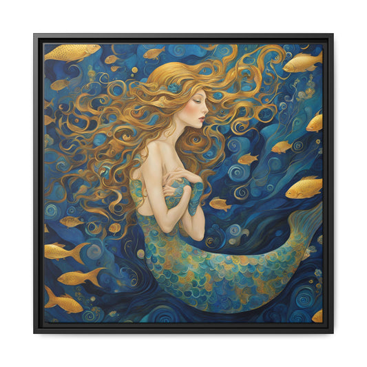 Modern Abstract Mermaid Design Unique Framed Canvas Oceanic Wall Art Underwater Gold Fish Anime Gift Nature Lover Gift 3 frame colors