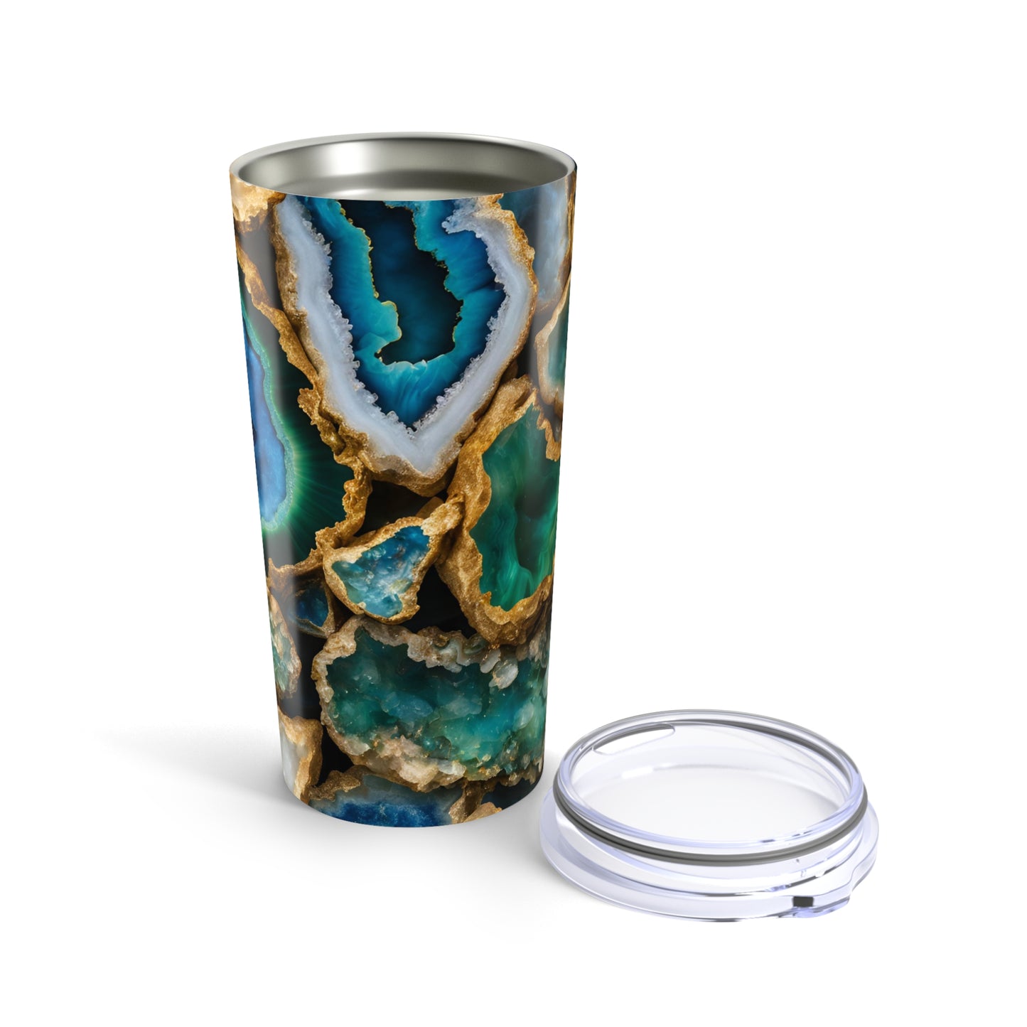 Blue and Green Amethyst Crystal Geode Design 20 oz Tumbler Nature Lover Gift Geology Rock Lover Insulated Stainless Hot or Cold Tumbler