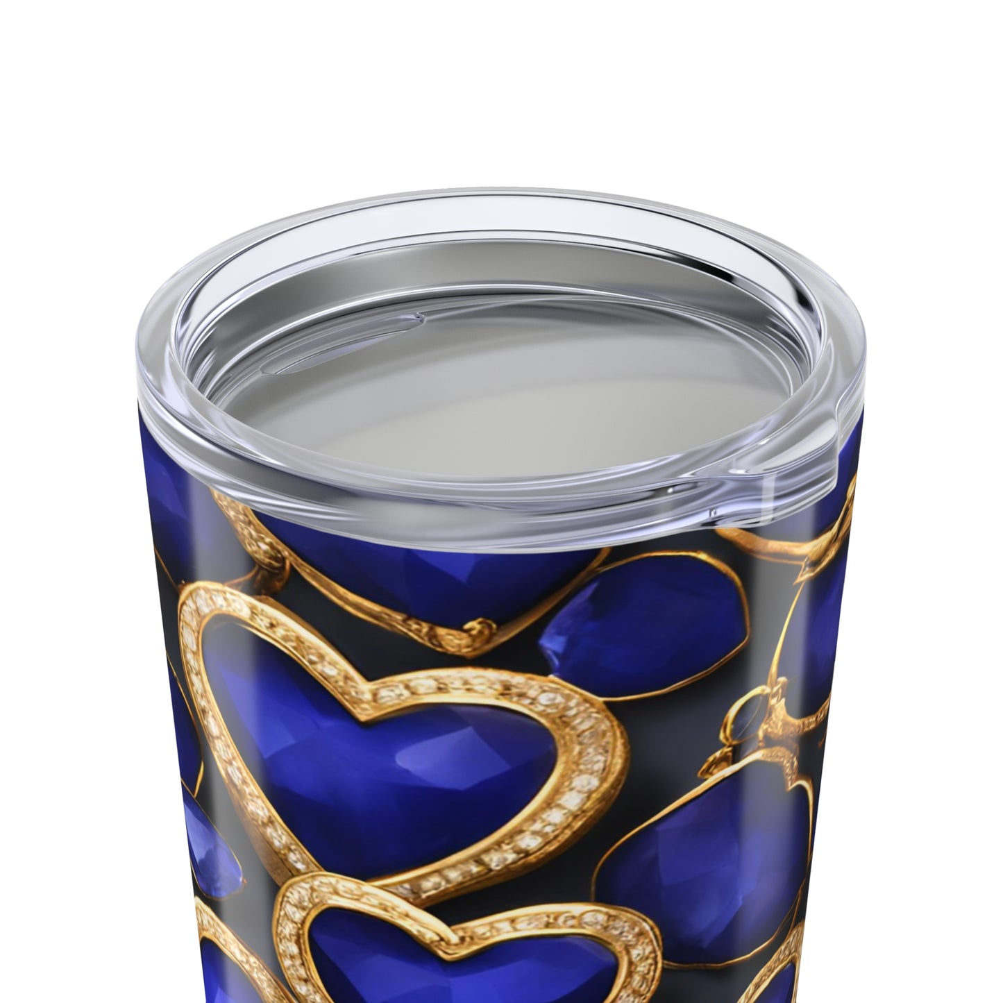 Sapphire and Gold Hearts Tumbler Valentine's Gift for Her Love Friendship Gift Tumbler Gemstone Lover Rhinestone Crystal Design Tumbler