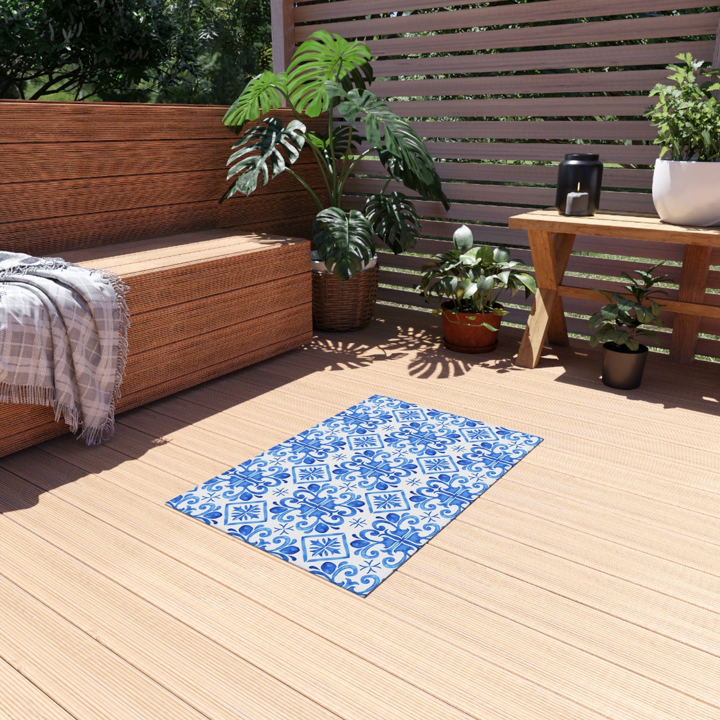 Chenille Print Pattern Outdoor Rug with No-Skid Backing Cozy Outdoor Carpet Patio Decor Gazebo Rug Pool Area Decor Outdoor Kitchen Carpet