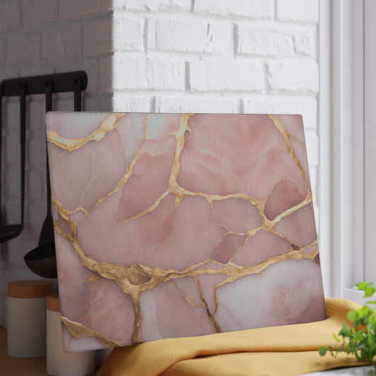 Kitchen Decor Glass Cutting Board Serving Tray with Pink Quartz-inspired Pattern Cutting Board Gift for Home Cook Charcuterie Board