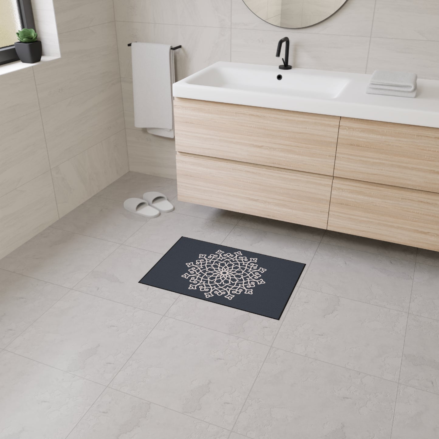 Decorative Heavy Duty Non-Slip Floor Mat Stylish Design Perfect for Entryway Kitchen Décor Grey Geometric Floral Design Rug Bathroom Mat