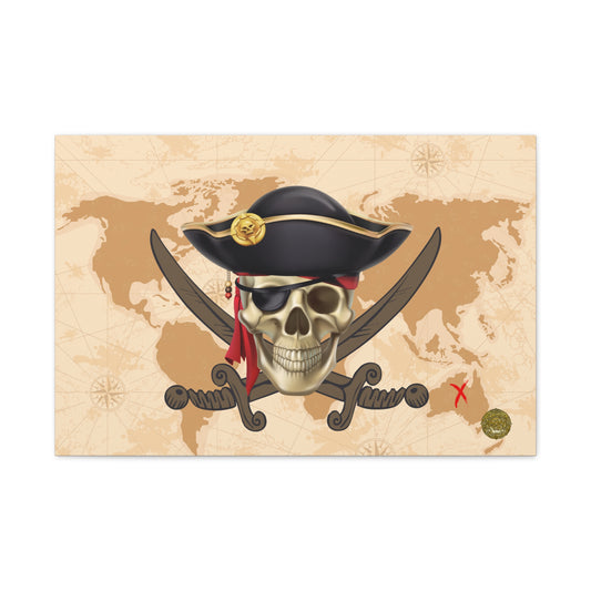 Jolly Roger Pirate Print Wall Art | Matte Canvas, Stretched, 1.25" | Nautical Themed Swords and Skull Anime Print