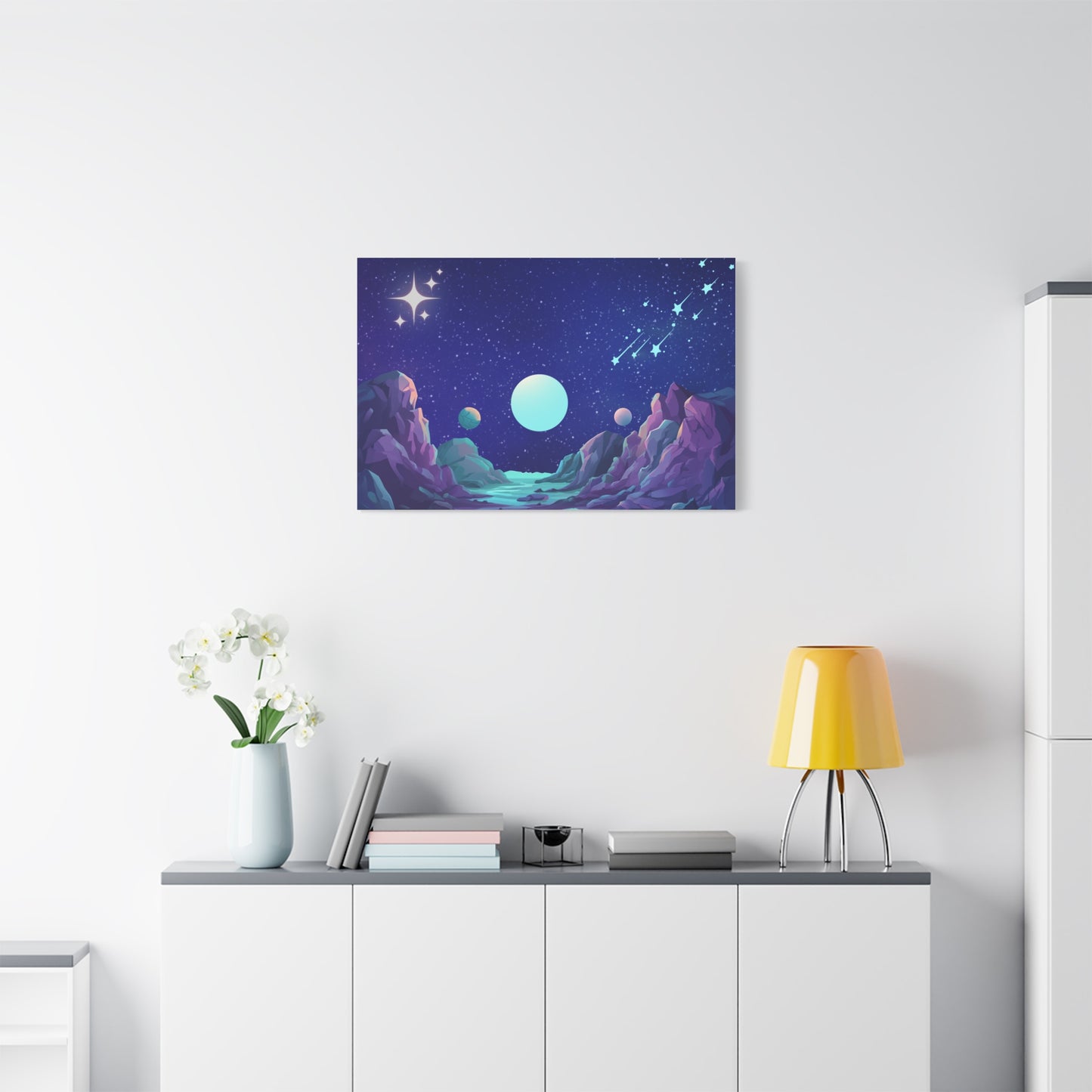 Interstellar Print Wall Art | Matte Canvas, Stretched, 1.25" | Anime | Gothic | Sci-fi | Space | Moon | Stars |