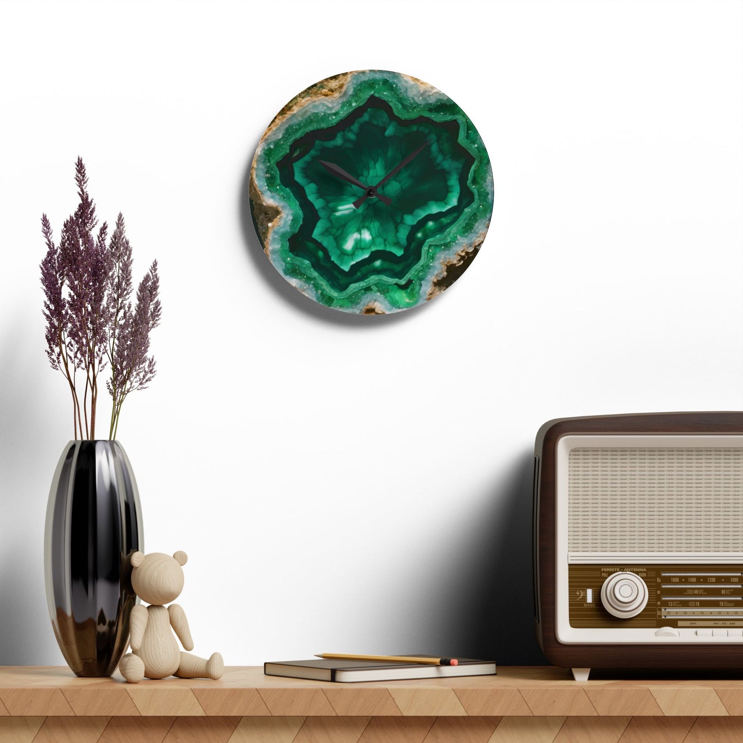 Green Quartz Crystal Geode Unique Design Acrylic Wall Clock Agate Crystal Lover Gemologist Gift Nature Lover Rock Gift