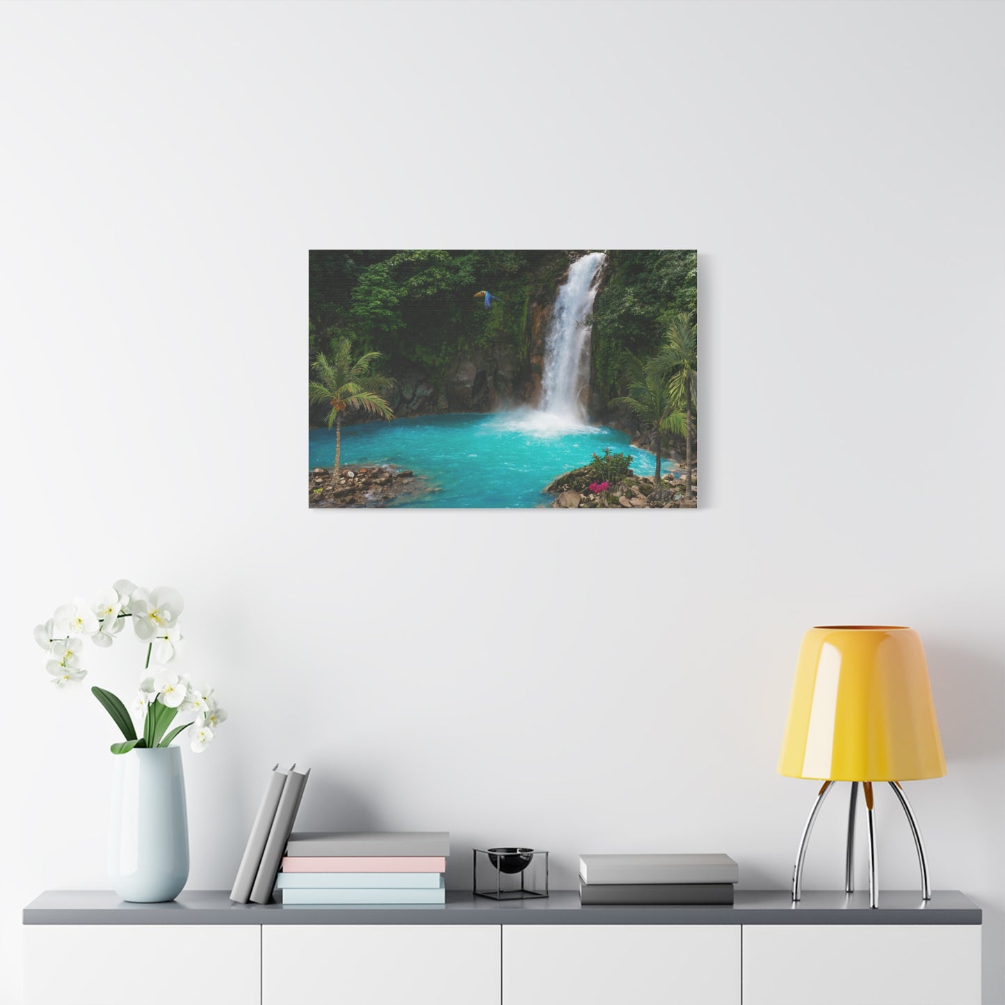 Tranquill Waterfall Print Wall Art | Matte Canvas, Stretched, 1.25" | Oceanic | Painting | Nature | Tropical | Rainforest |